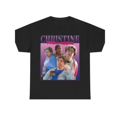 Christine Tribute Doppel-Tür T-Shirt, Retro-Stil, Rundhals, Kurzarm, Lässige Passform, Thermotransferdruck, Geeignet für Alle Jahreszeiten
