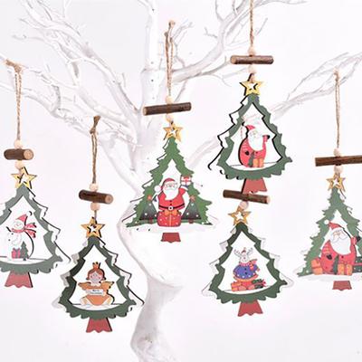 Christmas Decoration Wood Pendant Elk Snowflake Wood Pendant Christmas Tree Pendant Decor Supplies