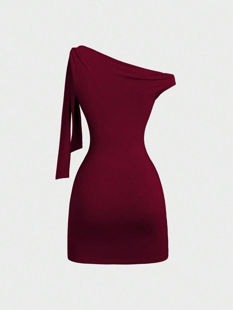 Damska Modna Sukienka Bodycon z Jednym Rękawem, Bez Rękawów, Łatana