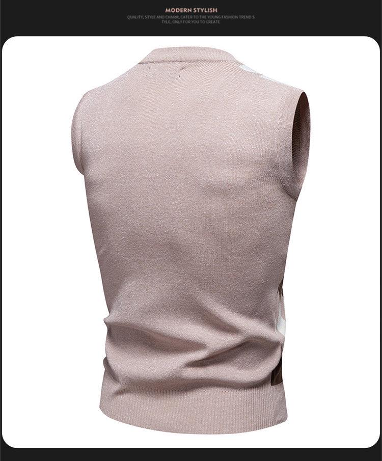 Men's Trendy V-Neck Plaid Color Block Knit Vest - Autumn/Winter Casual Warm Layer