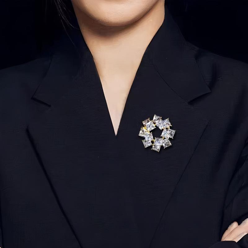 Einfache Doppellagige Geometrische Brosche, Hochwertige Damen Exquisite Kristallbrosche, Luxuriöse Design-Brosche