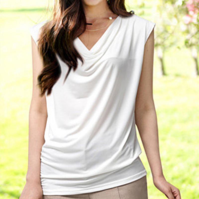Sommer Casual Ensfarget Cowl Neck Tank Klassisk Passform Ermeløs T-skjorte for Kvinner Basis Tank Kvinners Pendler Mote Tank Bomullstopper T-skjorter