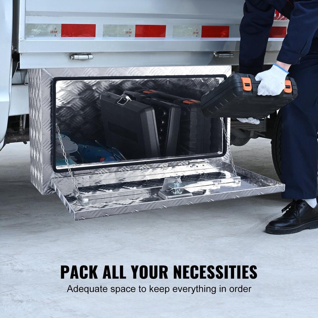 Underbody Truck Box, 30"×14"×16" Pickup Storage Box, Heavy Duty Aluminum Diamond Plate Tool Box with Lock and Keys, Waterproof Trailer Storage Box