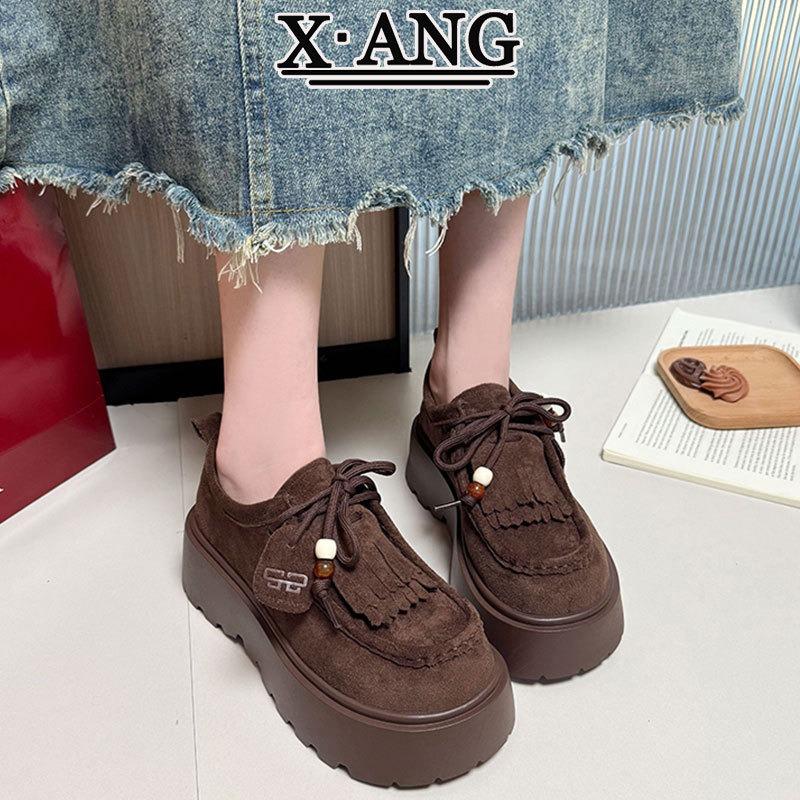 Small Thick-soled Heightening Women's Shoes Cowhide All-inclusive Women's Kangaroo Shoes Casual Single Shoes Fringe