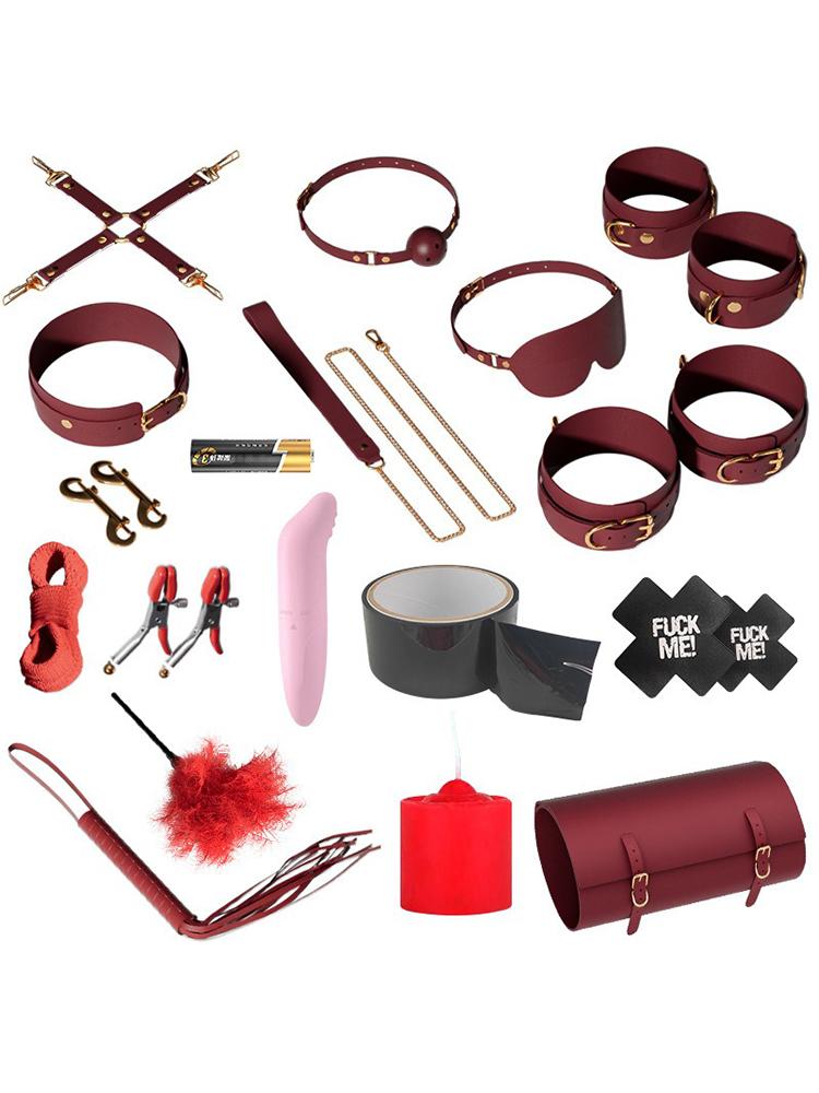 Erotic Set Sexy Leather Plush Sex Toys Bondage Kit Handcuffs Feather Blindfold Flirt Exotic Accessories Couples Adult Games