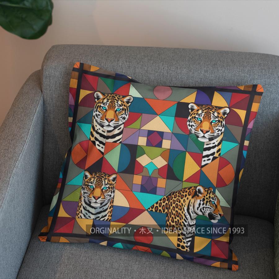 2D Colorful Geometric Leopards Pattern Pillow Cover Pattern Cushion Cover Suitable For Sofa Bedroom Car Pillow Cover