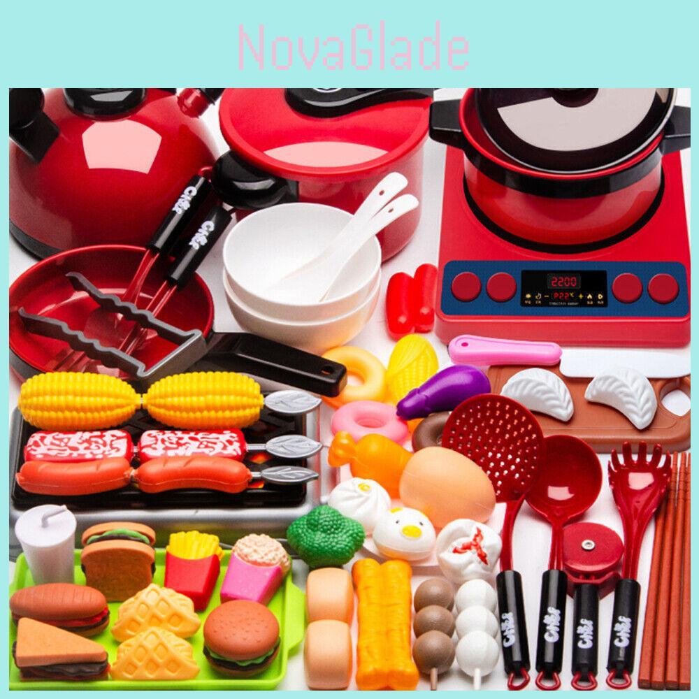 Childrens Kitchen Playset With Magnetic Induction Stove And 61 Durable Pieces