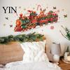 Self Adhesive Holiday Mural Christmas Train Wall Sticker, Santa Claus Reindeer Decals, Window Clings Murals, Removable PVC Art Decor for Home