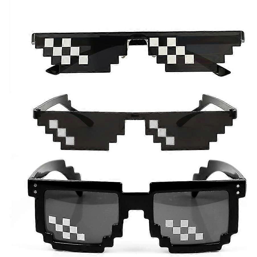 Mosaic Sunglasses 3pcs For Men And Women 8 Bit Pixel Mosaic Pattern Unisex Photo Props Black