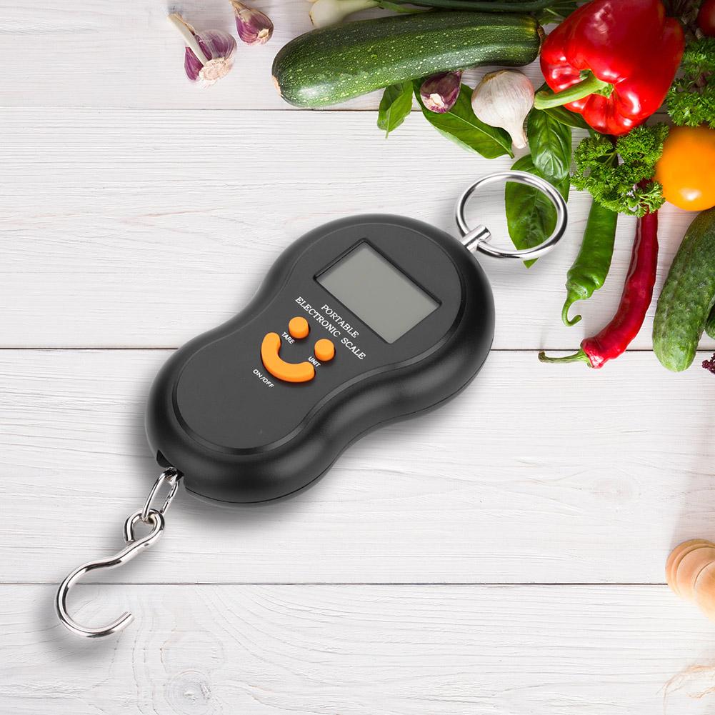Portable Plastic Electric Digital Hanging Scale with Hook Tool for Fishing Luggage (Black)