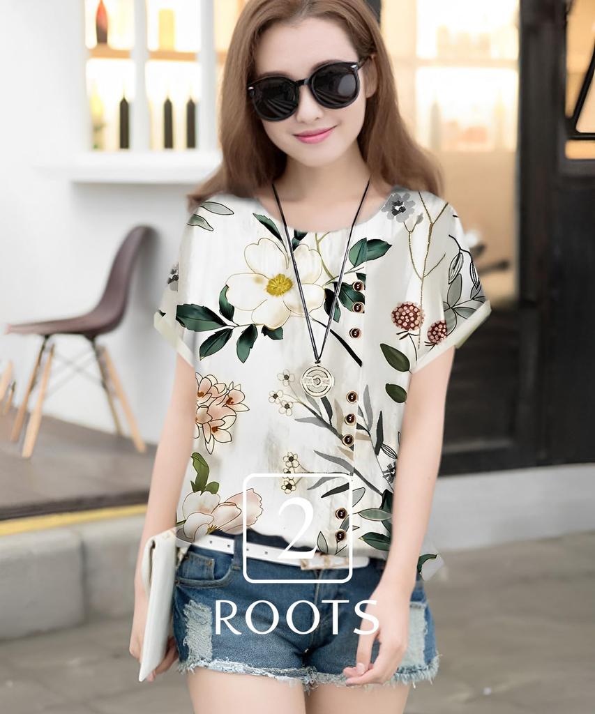 Second Roots Botanical Blouse with Floral and Leaf Short Decorative Underwear Summer Mori Girl Stylish Princess Maternity Size Prints, Sleeves,