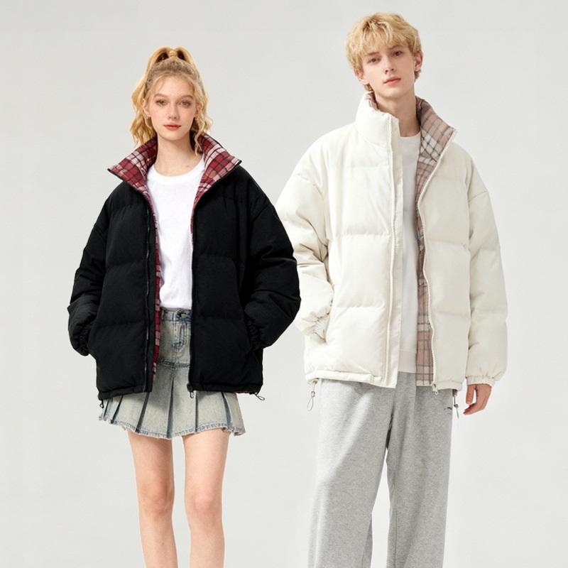 Winter Women's Fashionable Casual Stand Up Collar Plaid Warm Cotton Jacket