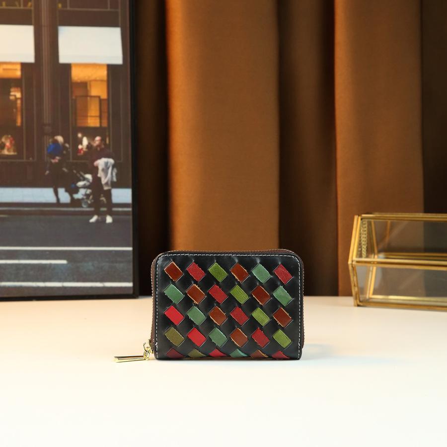 

Leather Color Women S Clutch Bag Retro Style Woven Commuter Versatile Short Wallet