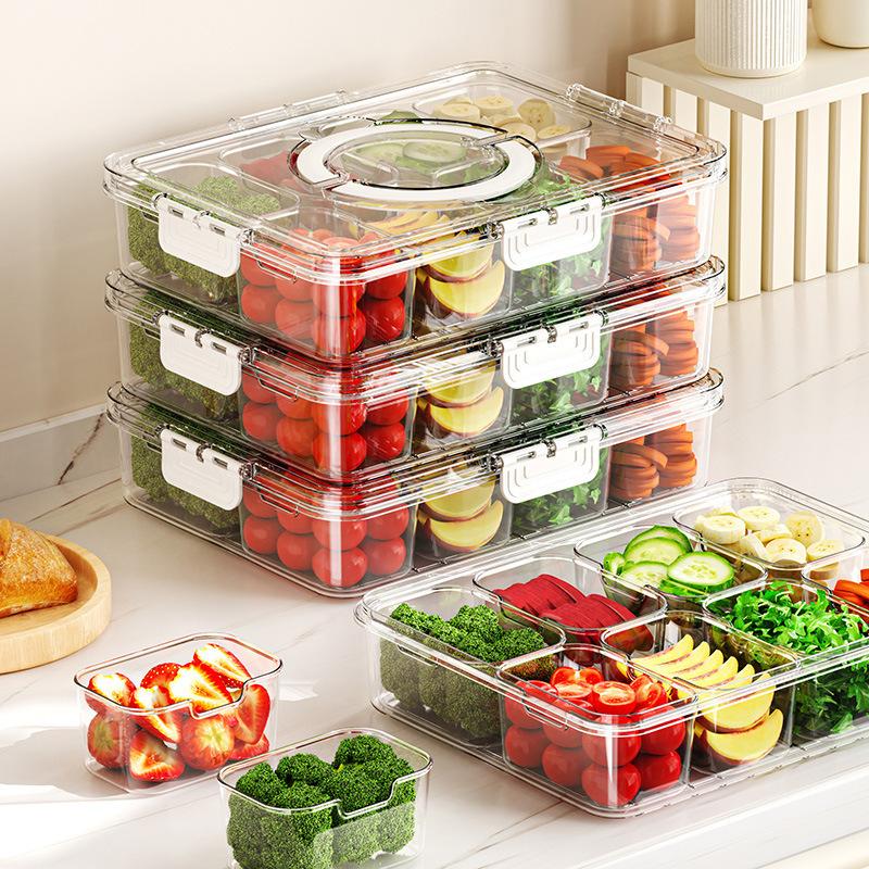 Divided Plate With Lid Food Storage Box Snack Box 8 Grid Snack Box Fruit Storage Box For Refrigerator Snack Vegetable Fruit Food