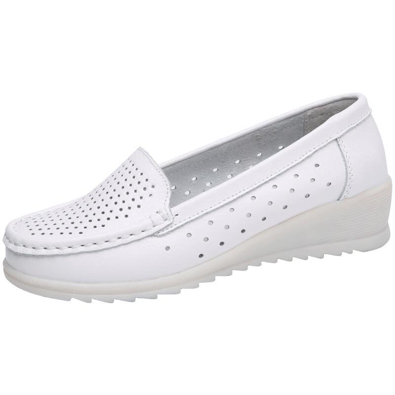 Anzuen Women's White Leather Flat Shoes