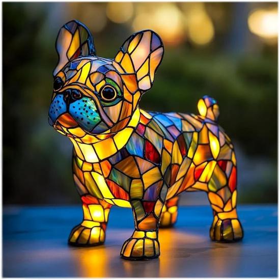 Corgi Lamp and Pug Lamp,Dog Series Art Night Light,French Bulldog and Dachshund Stained Night Light,Stained Resin Pet Dogs Themed LED Table Lamps,Fun