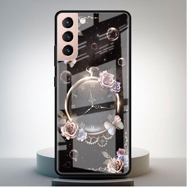 Husă din sticlă securizată pentru Samsung Galaxy S22 S21 Ultra S20 Fe S10 S9 S8 S22 S21 Plus Note 20 10 Funda pentru telefon Rose Fluture Floare