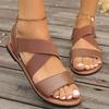 New cross elastic band flat sandals women's style large size solid color fish mouth shoes