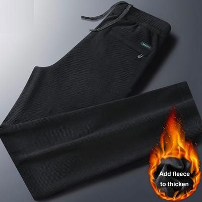 Men's Autumn and Winter Plus Size Sweatpants Stretch Pants Straight Type Wear Solid Colour Plus Thin Fleece Casual Pants