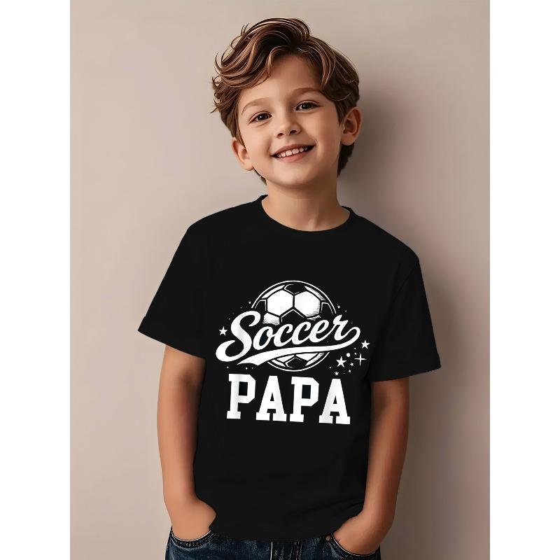 Boys Teens Crewneck T-Shirt, Soccer PAPA Graphic Print 110 чёрный