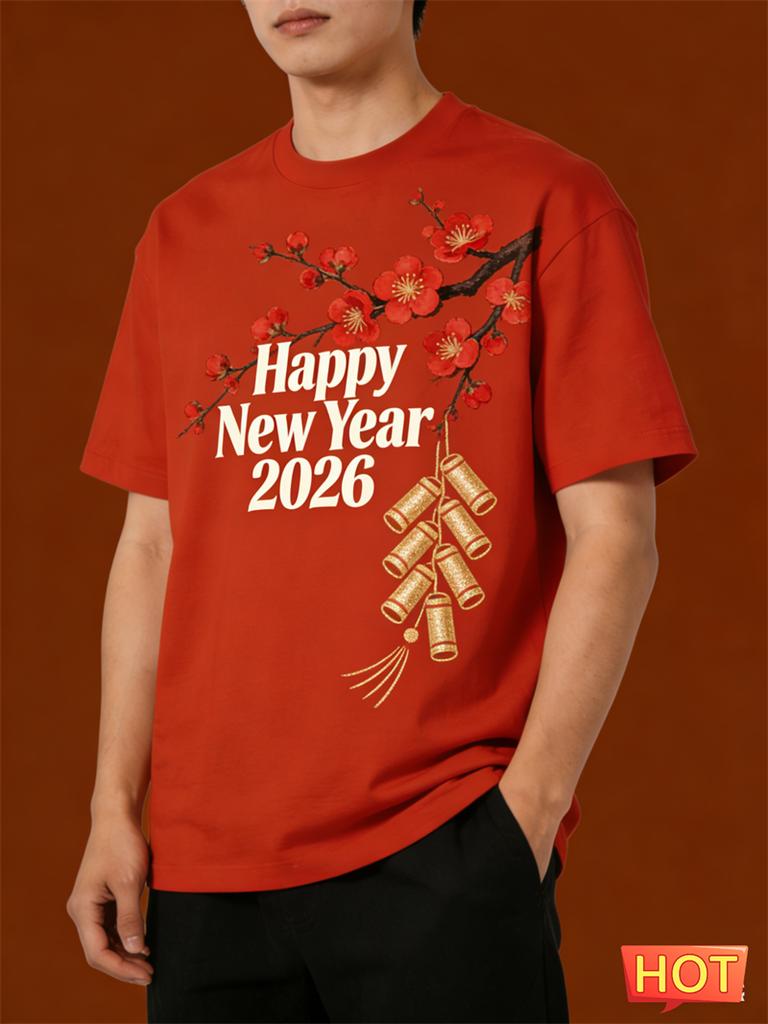 Simple Fashion New Year T Shirts For Men Trendy Holiday Wear 3D Printed Short Sleeve Tshirts Loose Streetwear Crew Neck Tees