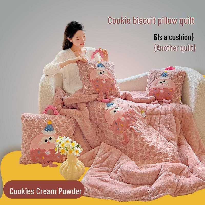 

Cute Cookie Pillow Plush Toy & Air Conditioning Blanket - Perfect Nap & Sleep Gift for Kids or Girlfriend s Birthday 40*40 cm, 105*145 cm open, ~2.2 lbs какао кольору