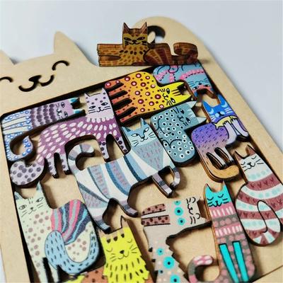 Kids Creative Cat Shape Puzzles Wooden Mini Irregular Shape Cat Animal Puzzles Table Games Montessori Thinking Education Toys