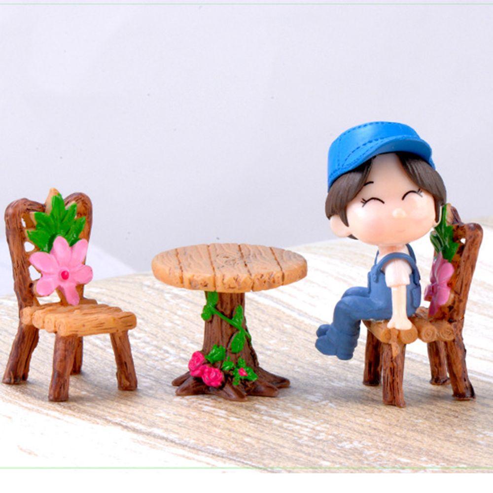 3pcs Miniature Table and Chairs Set Fairy Garden Furniture Ornaments Kit for Dollhouse Accessories Home Micro Landscape Decor
