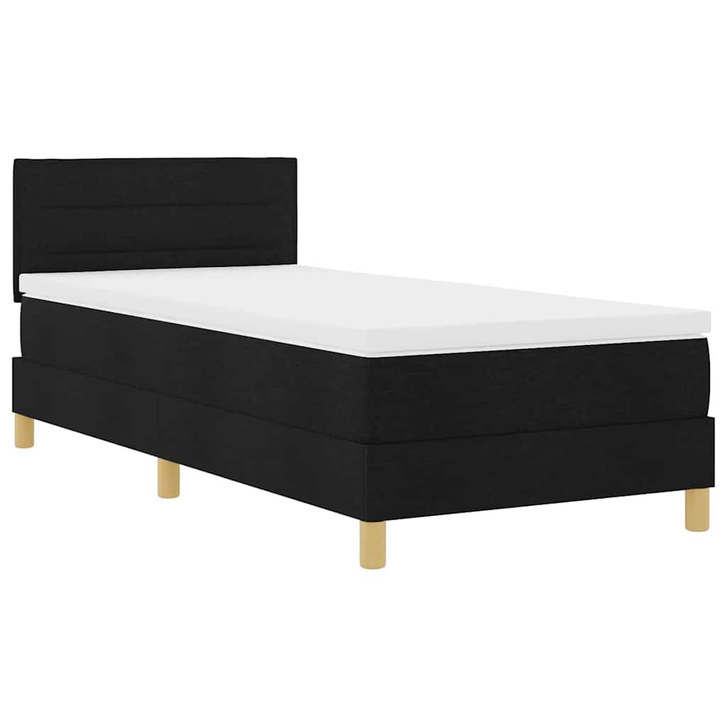LED Box Spring Bed with Headboard Black 90 x 190 cm Fabric