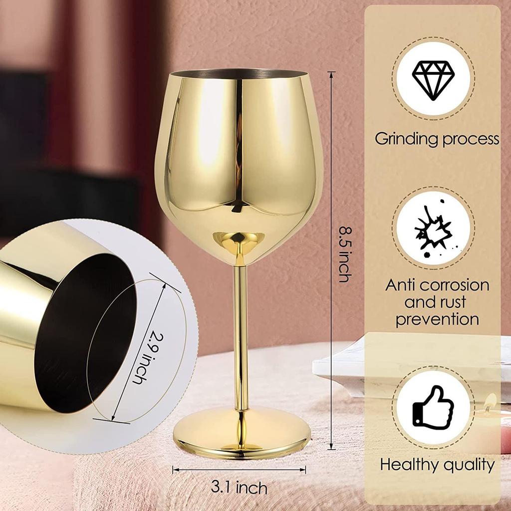 Stainless Steel Stemmed Wine Glasses 350 ml, Unbreakable Wine Glass Goblets, Gift for Men and Women, Party Glasses - 350 ml (Gold)