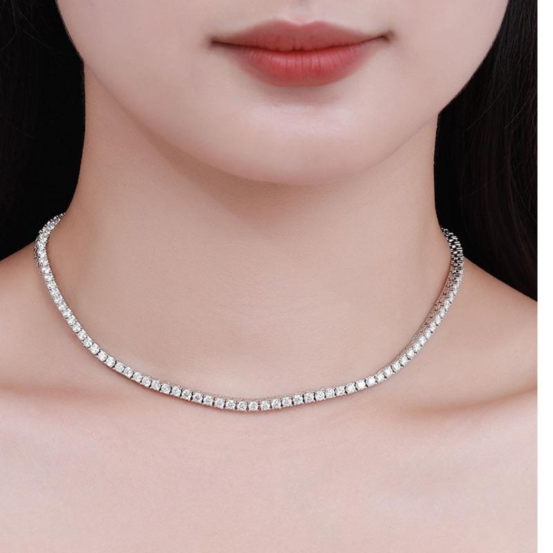10 Points Moissanite Necklace Row Drill Four Prongs Sterling Silver Simple Group Inlaid With Diamonds
