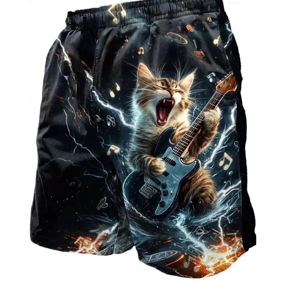 Fashionable Comfortable Plus Size Drawstring Loose 3D Shorts Men Creative Fun Colorful Summer Leisure Holiday Cool Daily Versatile Shorts