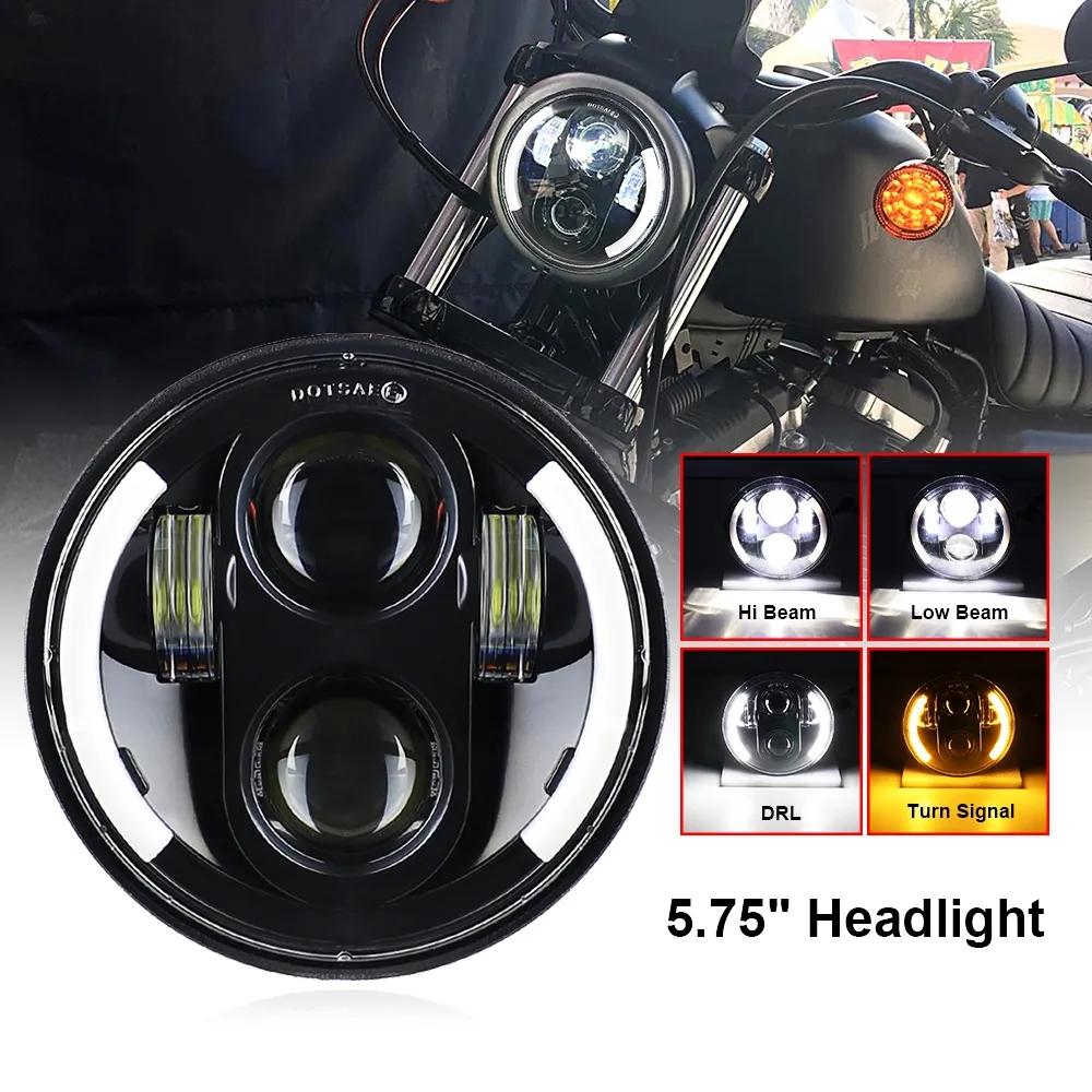 5 3/4 Inch 5.75" Car Motorcycle LED Headlight DRL Turn Signal Moto Headlamp for Harley Dyna Sportster Softail Indian Scout Honda