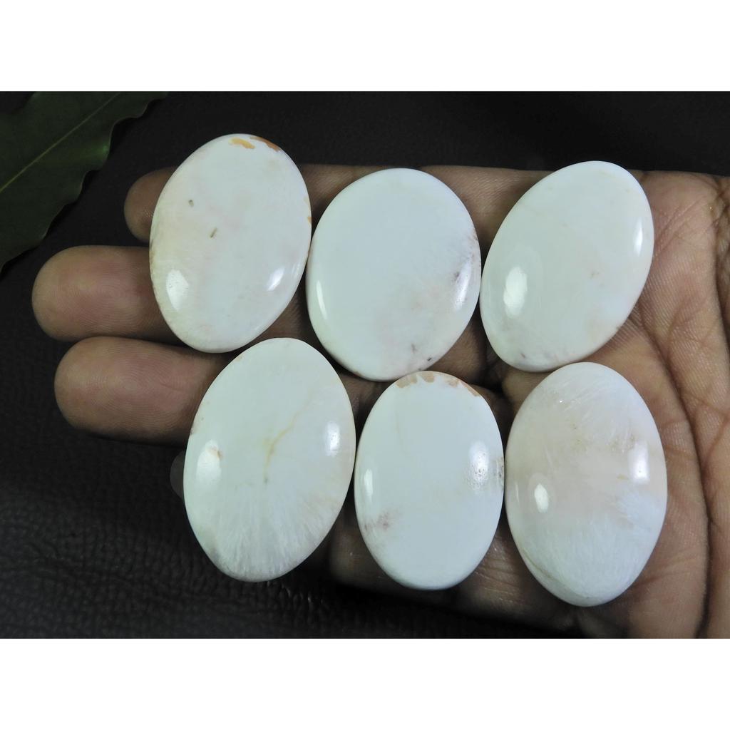 270Cts. Natural White Scolecite Oval Cabochon Loose Gemstone 6 Pcs Lot A-280