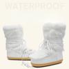 2024 Winter Snow Boots Women Ski Boots Fluffy Hairy Lace Up Middle Calf Platform Flat With White Ski Boots