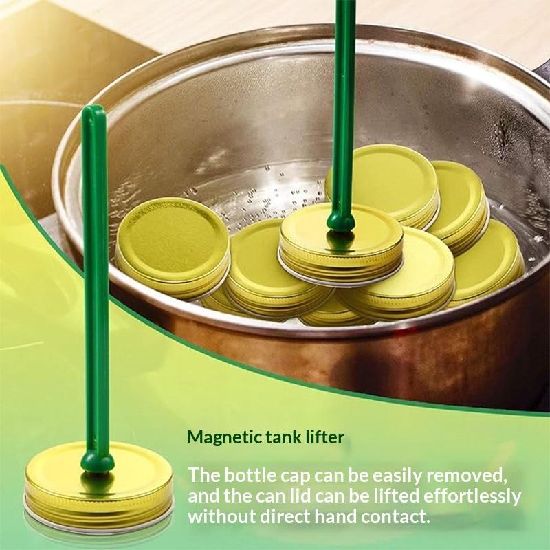 Levantador de tapas de frascos magnético con desespumador integrado y marcas de medición precisas. Duradero para suministros de enlatado en la cocina del hogar.