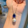 New S925 Silver Needle Jewelry Blue Treasure Pear Shaped Necklace Earrings Two Piece Set Internet Celebrity Instagram Fashion
