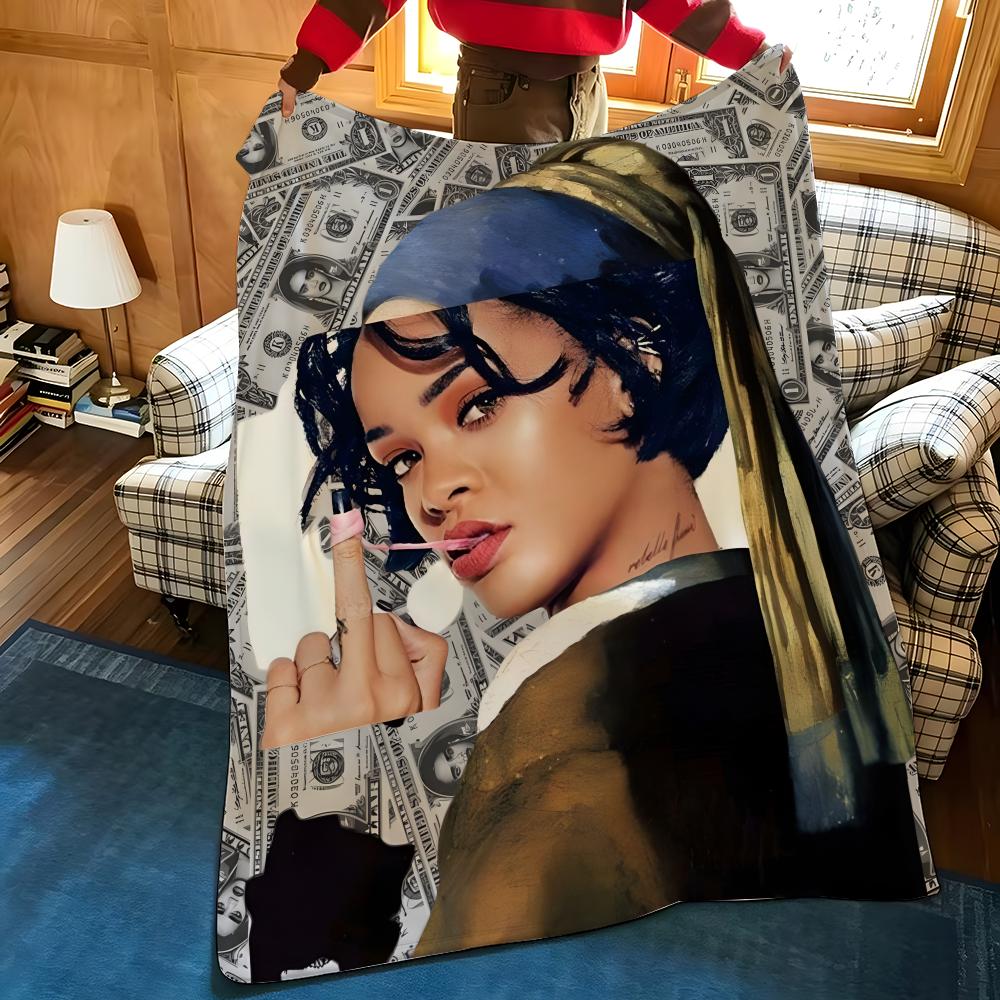 Music R-Rihanna Throw Flannel Cozy Print Blanket, Portable, Durable Machine Washable Cute Cool