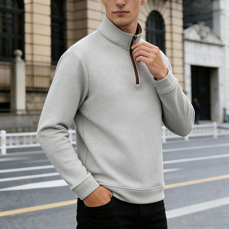 Autumn/Winter Men's Half-Zip Stand Collar Loose-Fit Casual Commuter Business Check Sweatshirt