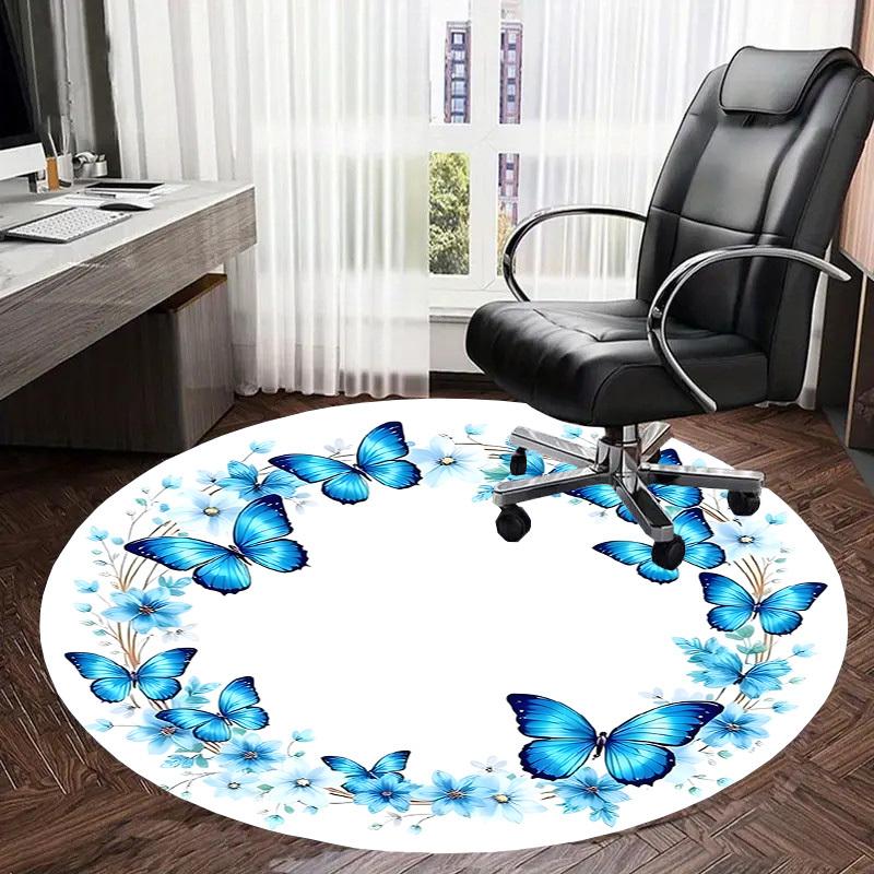 1pc Office Carpet Chair Mats Blue Butterfly Floral Wreath Design Perfect for Decorating Office Chairs, Living Rooms, Or Bedrooms