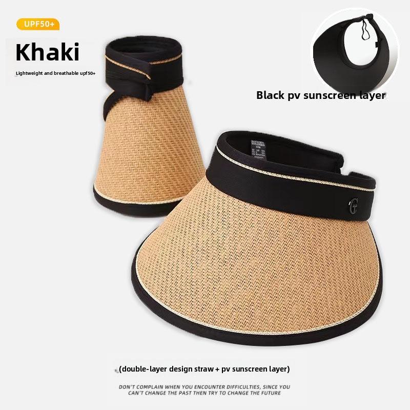 Women's Summer Empty Top Sun Hat Large Brim UV Protection Visor Cap for Outdoor Cycling
