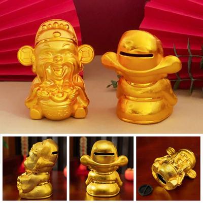 Wear-resistant Gold Cartoon Piggy Bank Good Luck Anti-fall God of Wealth Coin Jar Durable Thickened Coin Saving Box Gift
