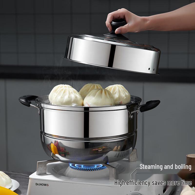 BSITN Stainless Steel Double-Layer Steamer Pot, 30cm