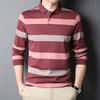Lente Nieuwe Mode Casual Jong en Middelbare Leeftijd Heren Gestreept Dunne Revers Poloshirt T-shirt met Lange Mouwen
