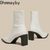 fashion Square High Heel Women Ankle Boots Fashion Pointed Toe Shoes Autumn Winter Ladies Elegant Morder Short Booties