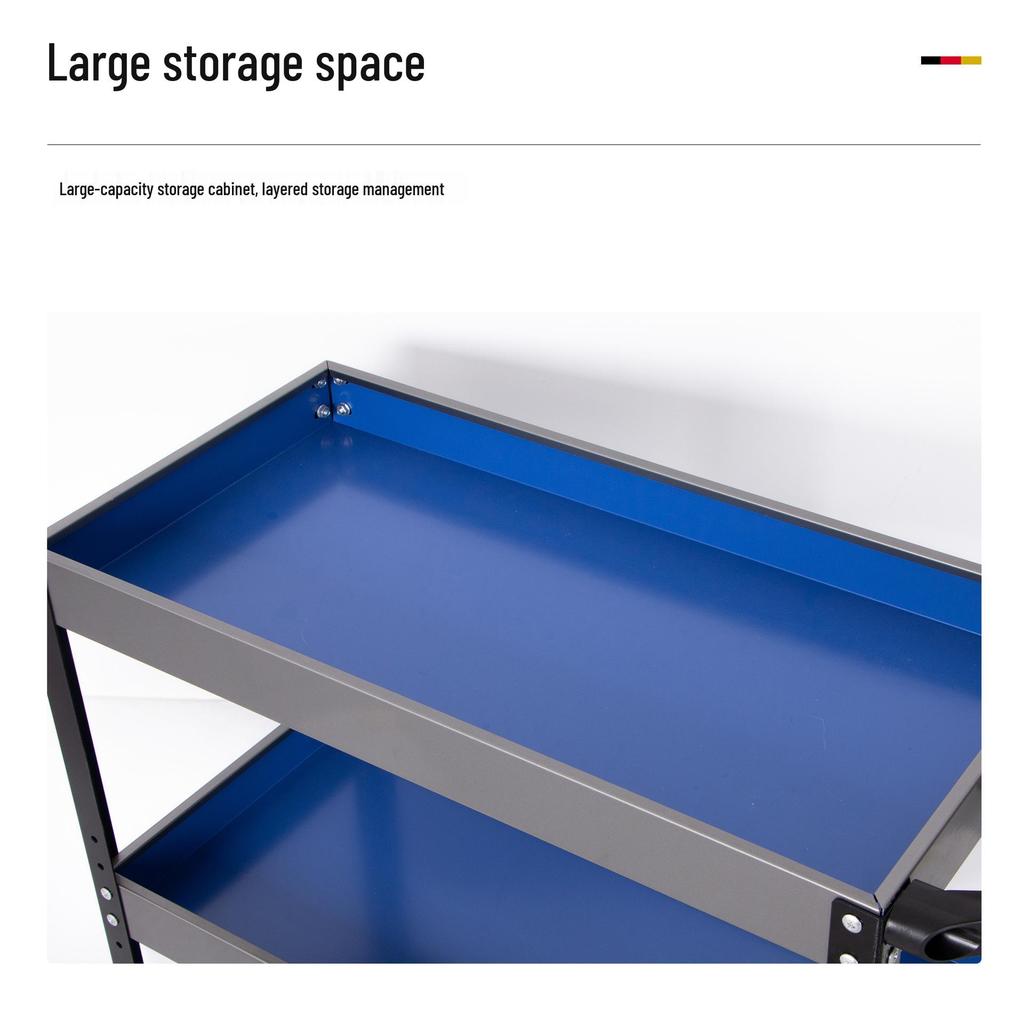 Three-Layer Movable Workshop Trolley for Auto Repair Tools and Parts Storage