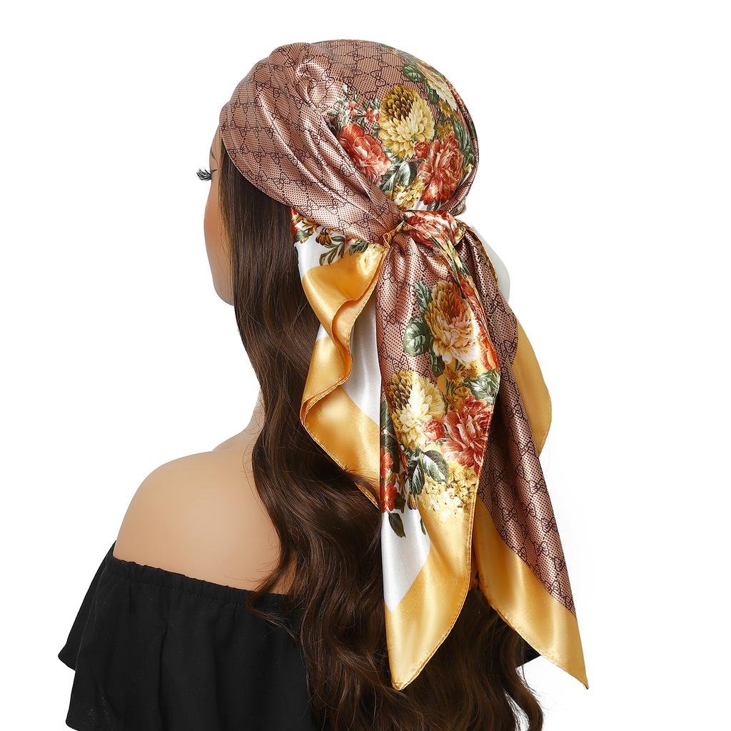 Fashion Square Silk Scarf Women Headband 90*90cm Print Neck Scarfs Office Hair Band Hand Kerchief Female Bandana Headwear