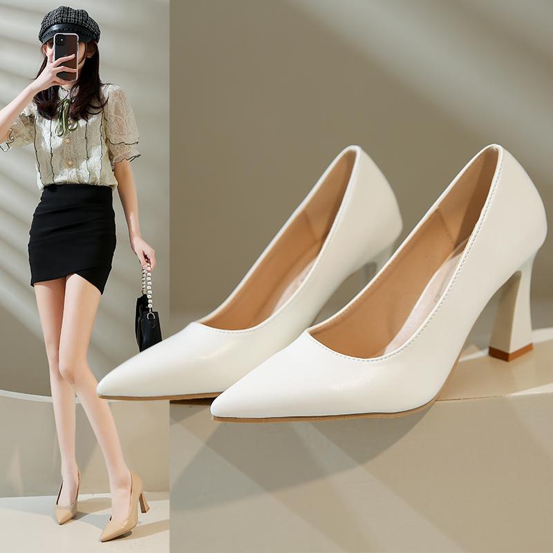 

Весна/лето/осень Новые однотонные женские туфли на высоком каблуке с острым носком и неглубоким ртом, профессиональные рабочие туфли на высоком каблуке