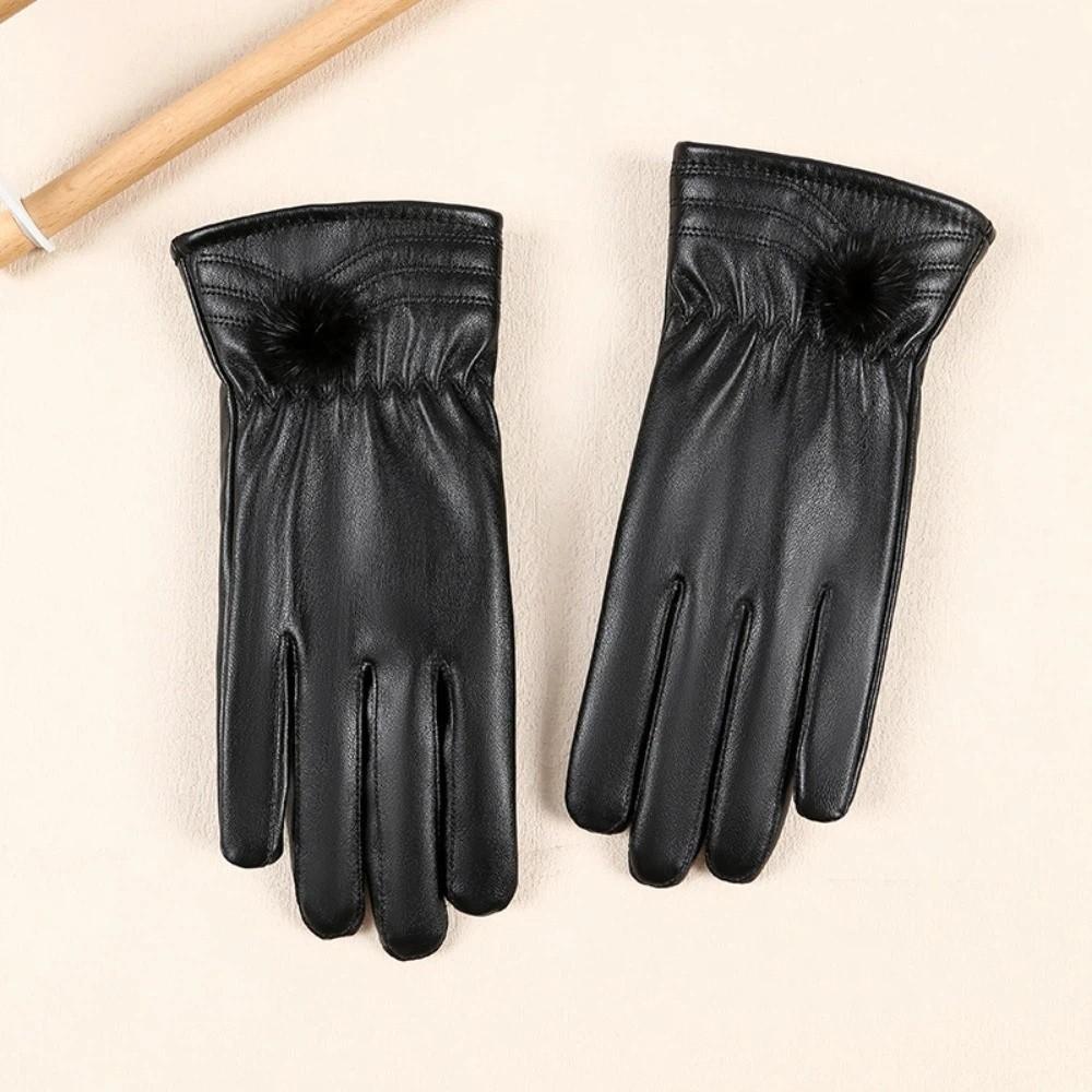 New Keep Warm Leather Gloves Black Windproof Full Finger Gloves Winter Gloves Women