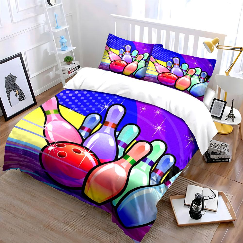 Colorful Bowling Set For Recreation Multiple Sizes Kid'S And Adults' Bedroom Exquisite 3Pc Bedding Set, Gift